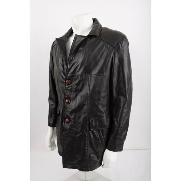 Phase 2 Mens Genuine Leather Trench Coat Jacket M - Picture 4 of 7